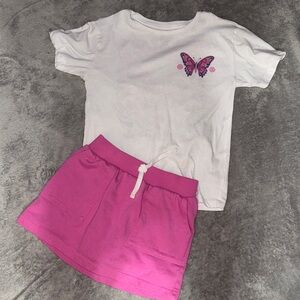 White Butterfly T-Shirt and Pink Skirt Set